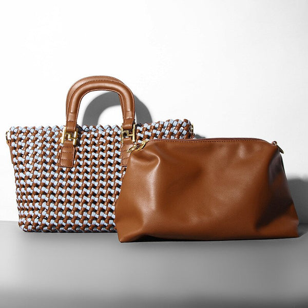 Unique Woven Luxury Patchwork Genuine Leather Tone Bag