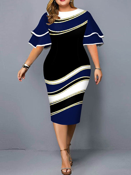 Plus Size, Double-Sleeved Curve-Hugging Bodycon Dress 