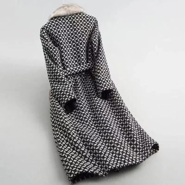 Chic English-Style Fur-Trimmed MIDI Tweed Overcoat