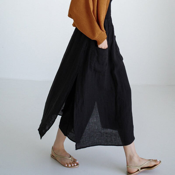 100% Linen Side-Spilt Maxi Skirt
