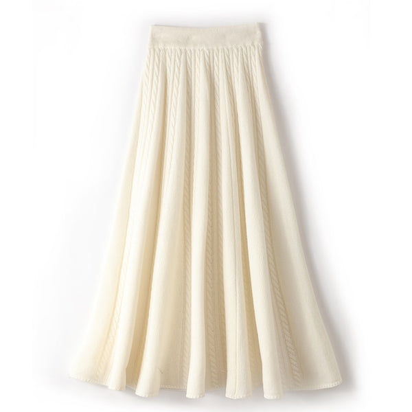 100% Pure Merino Wool MIDI Twist-Knit Skirt