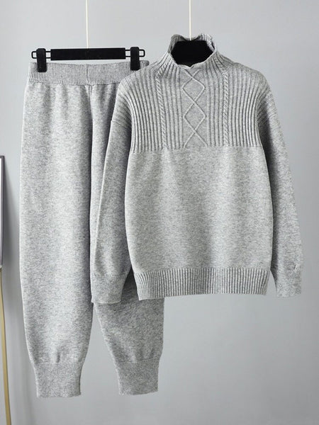 2-Piece Thick Pullover Sweater + Palazzo Pants Set 