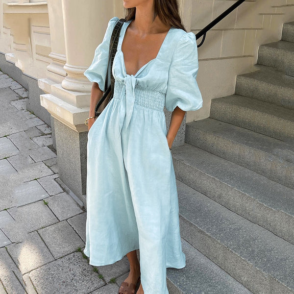 Elegant + Casual French Style Cotton-Linen Sundress