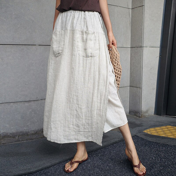 100% Linen Side-Spilt Maxi Skirt