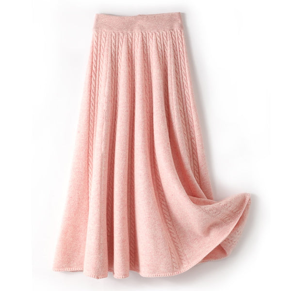 100% Pure Merino Wool MIDI Twist-Knit Skirt