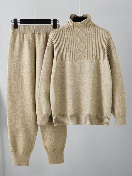 2-Piece Thick Pullover Sweater + Palazzo Pants Set 