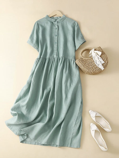 Vintage Cotton-Linen Midi Summer Dress
