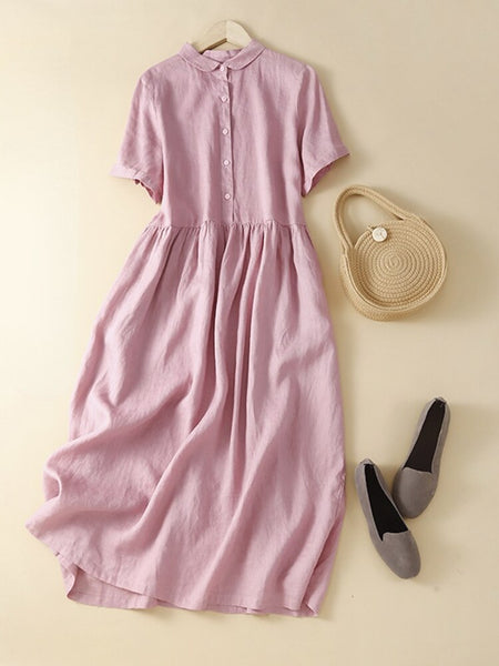 Vintage Cotton-Linen Midi Summer Dress