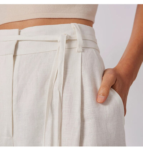 100% Linen High Waist Lace Up Pants