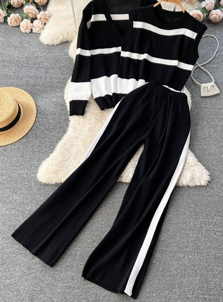 Casual 3-Piece Knit Winter Cardigan+ Vest + Pants Set
