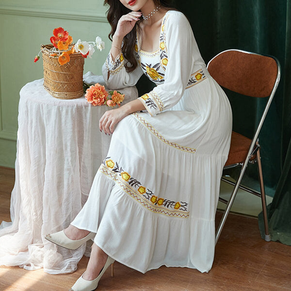 Long-Sleeved Floral Bohemian MAXI Dress