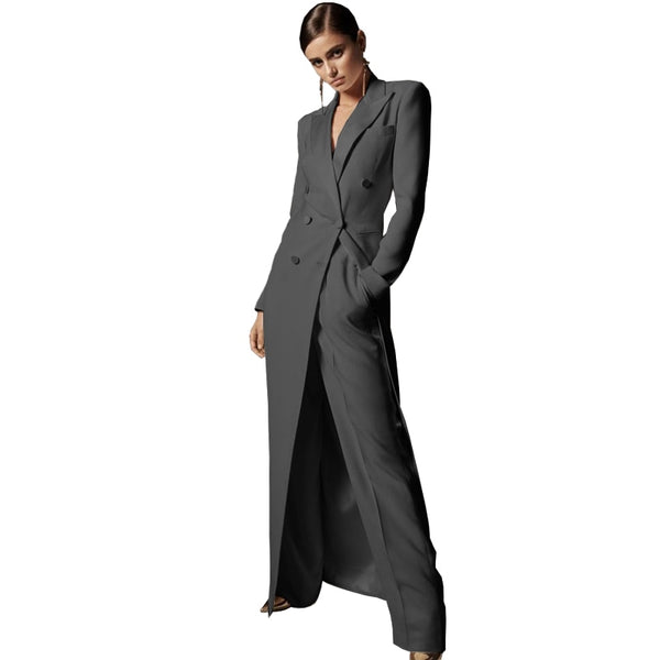 Upscale Double-Breasted MAXI Coat Pant Suit Set